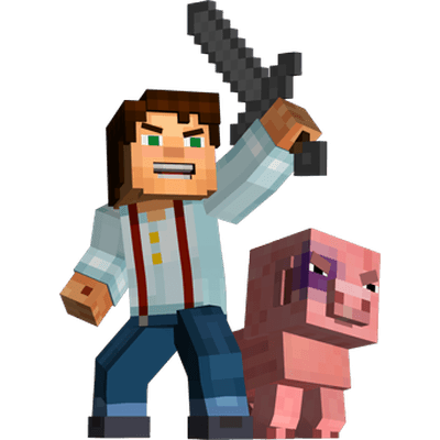 Kılıç tutan Minecraft karakteri ve domuz